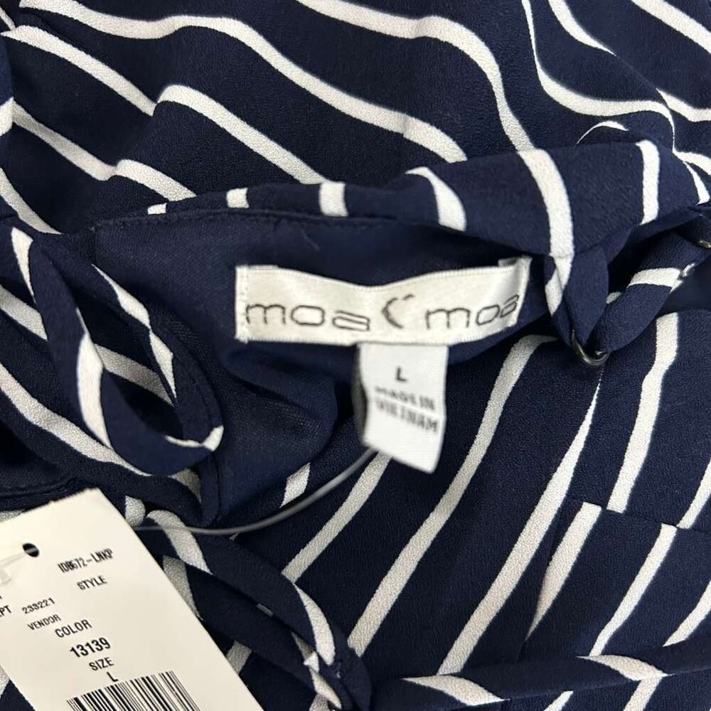Moa Moa Women's L Jumpsuit Romper Halter Stripe Culotte Wide Leg Navy White NWT - Picture 3 of 16